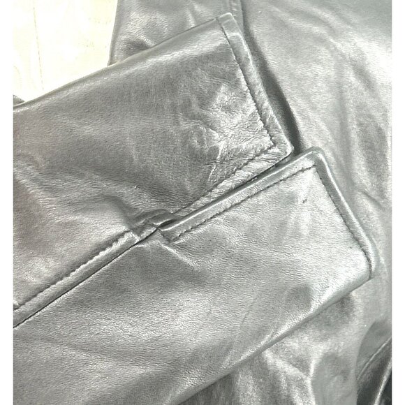 Gallery Womens Leather Black Jacket Blazer Sz L Soft Pockets Zip Front - Picture 3 of 8